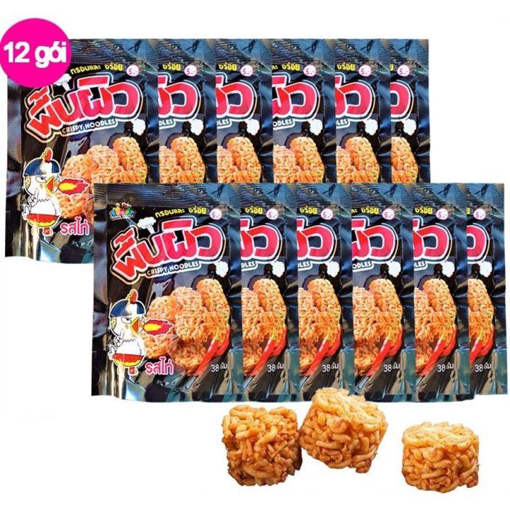  Lốc 12 Gói Snack Mì Viên Gà Cay Kiểu Thái Lan Funny Castle Crispy Noodles 38G Mì gà Cay Thái Lan 