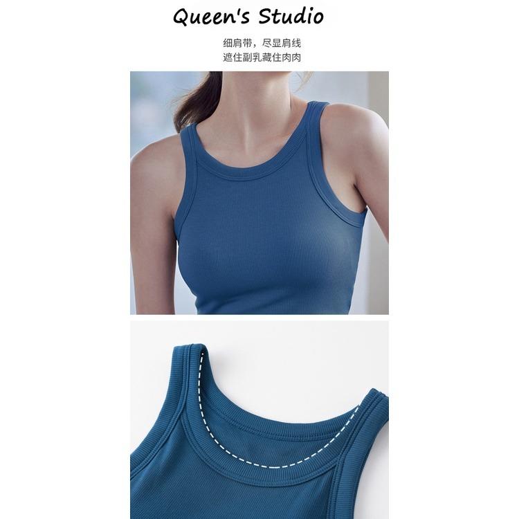 Áo Crop Top Cổ Điển Cổ Tròn, Ngắn, Dành Cho Nữ, Có Đệm Ngực, Áo Vest Mỏng, Thích Hợp Tập Thể Dục Và Yoga, Không Tay, Chất Lượng Cao, Áo, Queen 'S Studio Sport Tập Yoga 5