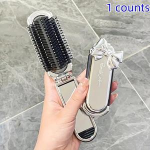 Peine plegable portátil con espejo de maquillaje, peine para estilizar el cabello, peine para peluquería, peine para masaje del cuero cabelludo, peine para desenredar cabello rizado, belleza y cuidado personal