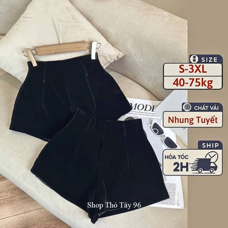 Quần Short Nhung Cạp Cạp 2 Lớp nữ có túi Bigsize - Quần đùi nữ lưng cao liền khóa sau mặc đi học công sở tiệc hẹn hò mùa đông