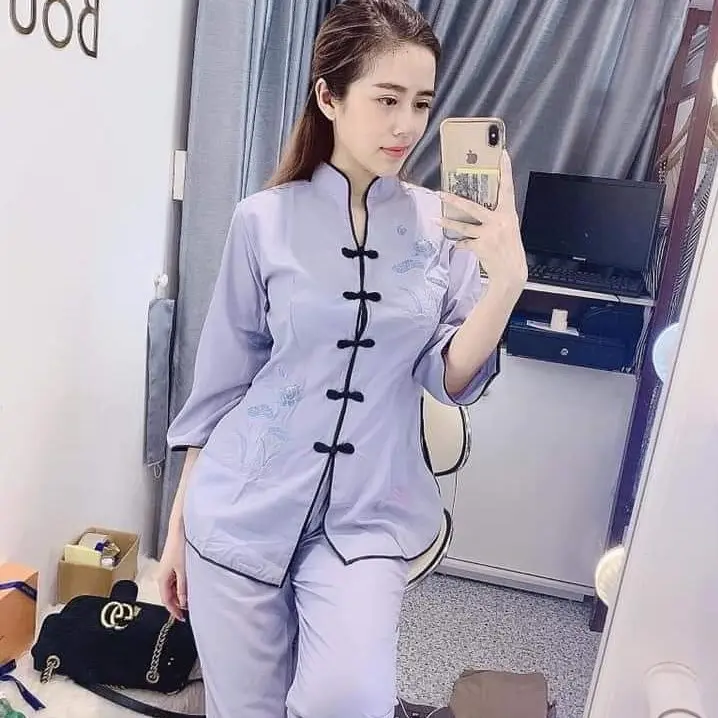 Quần Áo nữ Phật Tử, Đồ Lam Phật Đi Chùa Nữ mẫu sẫm Kate mã HPA05