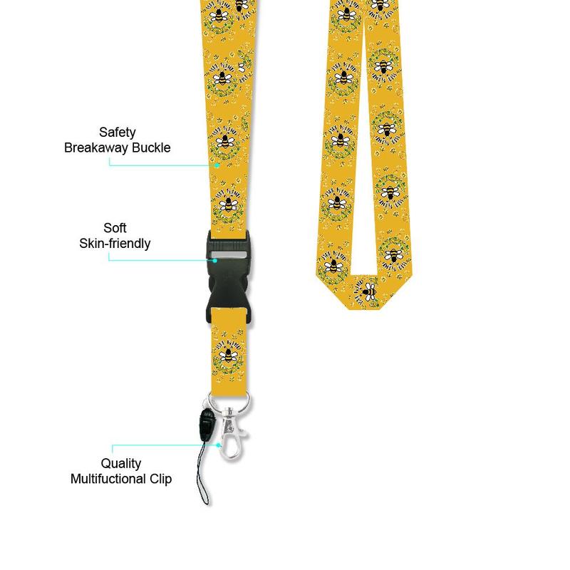 Bee Kind Design ID Badge Holder, 1 Count Cute Honey Bee Pattern Lanyard with Detachable Holder, Identification Badges & Supplies for Nurse & Teacher 2