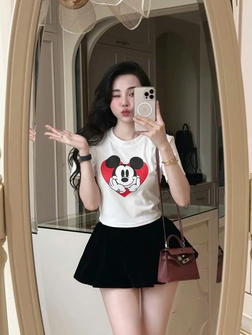 Q24-Áo crtop nữ in hình Mickey chất cotton siêu xinh 40 đến 68kg