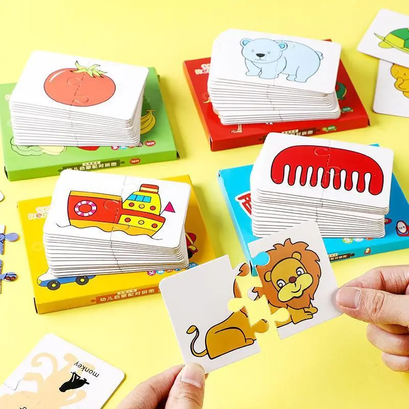 16pcs Montessori Toddler Puzzle Cards For Kids Jigsaw Matching Game Education Toys Cartoon Shape Cognitive Training Gift