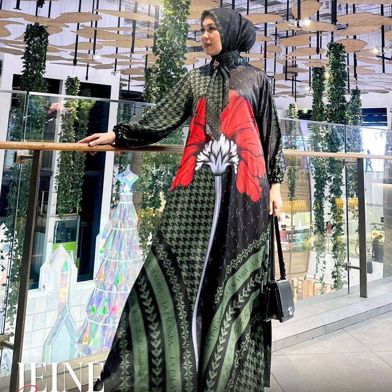 Jeine Series (free scarf) silk digital printing Sutra by La palamba Gamis Karet Muslim Satin Pesta Dress 4