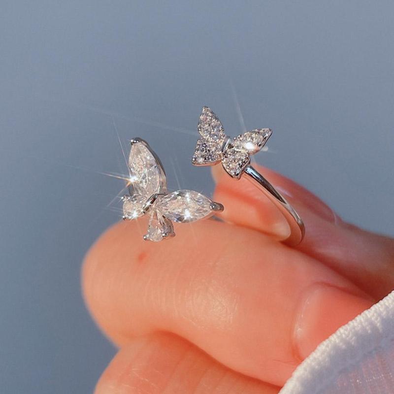Product Introduction of Sparking Double Butterfly Adjustable Ring Butterfly Design Daily Ocassion White Finger Accessory Gifts For Women 22