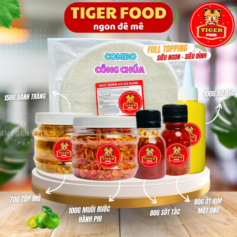 Bánh tráng phơi sương COMBO CÔNG CHÚA - TIGER FOOD - Bánh tráng + muối ruốc hành phi + tóp mỡ mắm tỏi + bơ béo + sốt tắc + ớt rim mật ong - Đồ ăn vặt snack Nước Sốt Chua Ngọt
