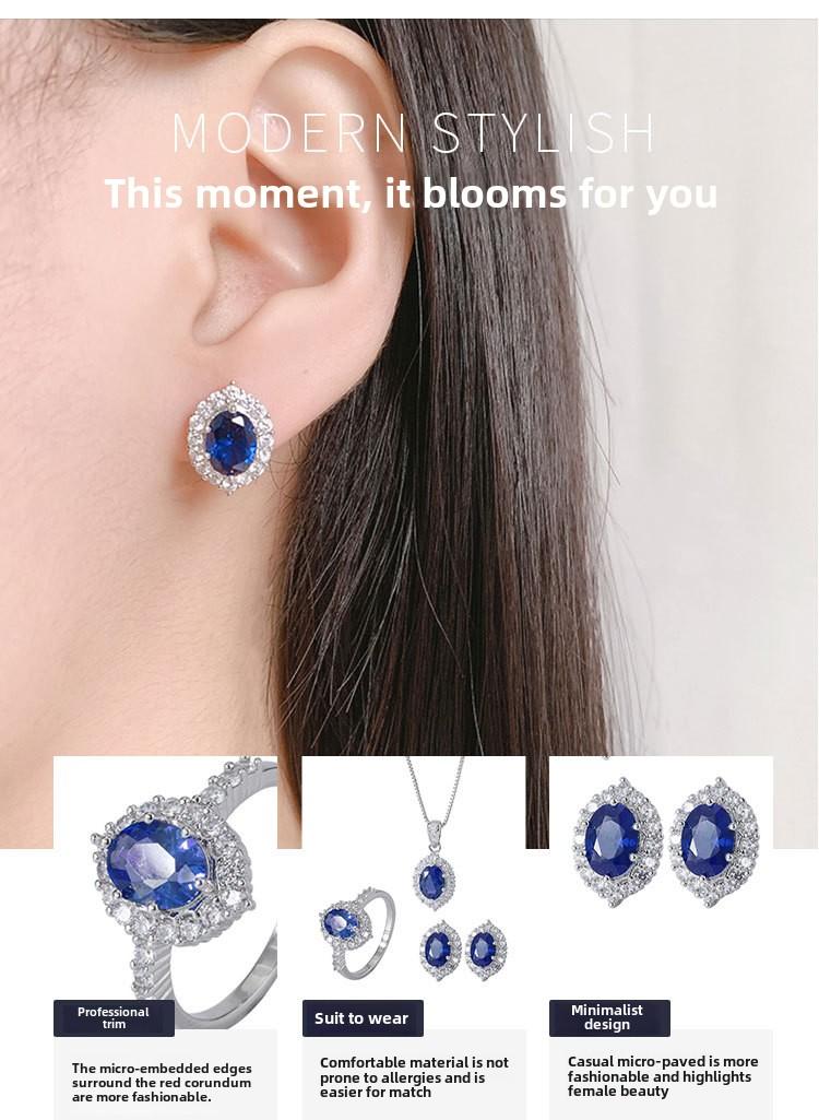 Product Introduction of TopKiss Exquisite Artisan Crafted Gemstone Jewelry Set - Simulated Blue Glass Colorful Gemstone Earrings, Ear Studs, and Pendant Set 16