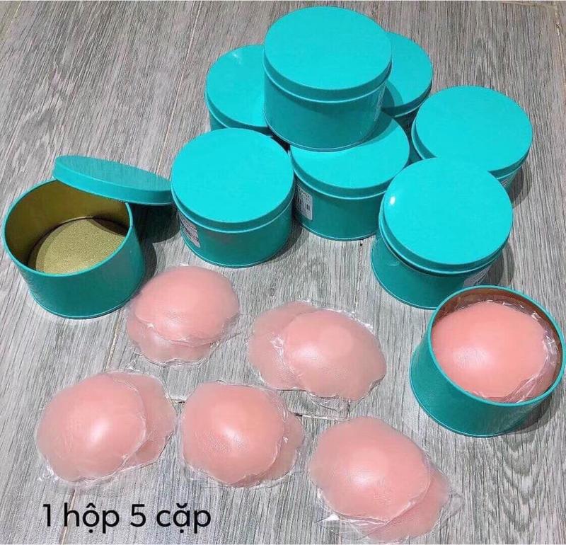  Combo 3 hộp miếng dán ngực silicon hộp xanh   mỗi hộp 10 miếng  sillicon vòng tròn màu hồng 