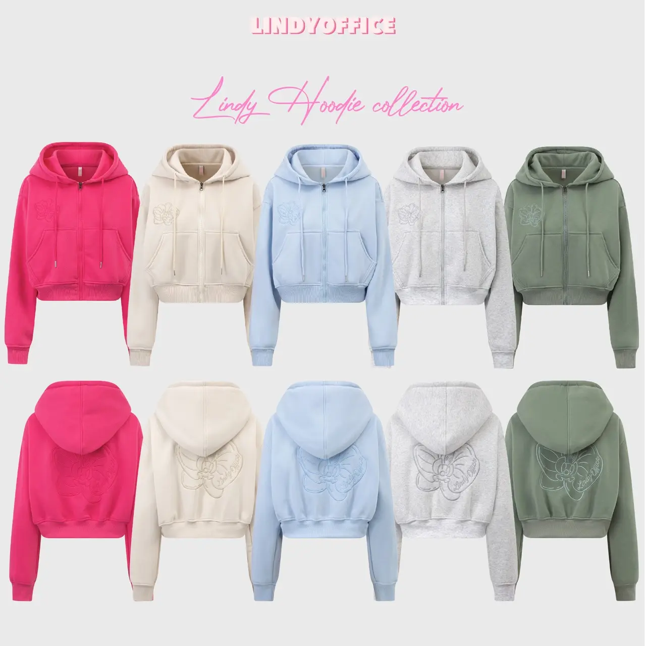 Áo Hoodie Zip Thân Ngắn Thêu Hoạ Tiết Hoa Lan Lindyoffice Nữ Women Top