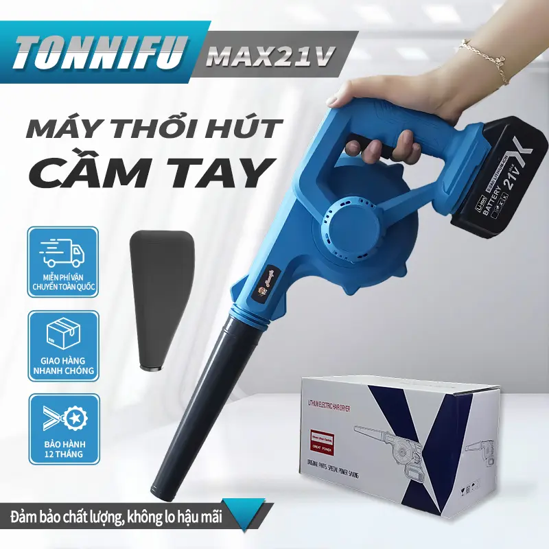Máy Thổi & Hút Bụi Cầm Tay Tonnifu Không Dây 2 trong 1, Công Suất Lớn, Pin Phổ Thông 21V Máy Hút Bụi Làm Sạch