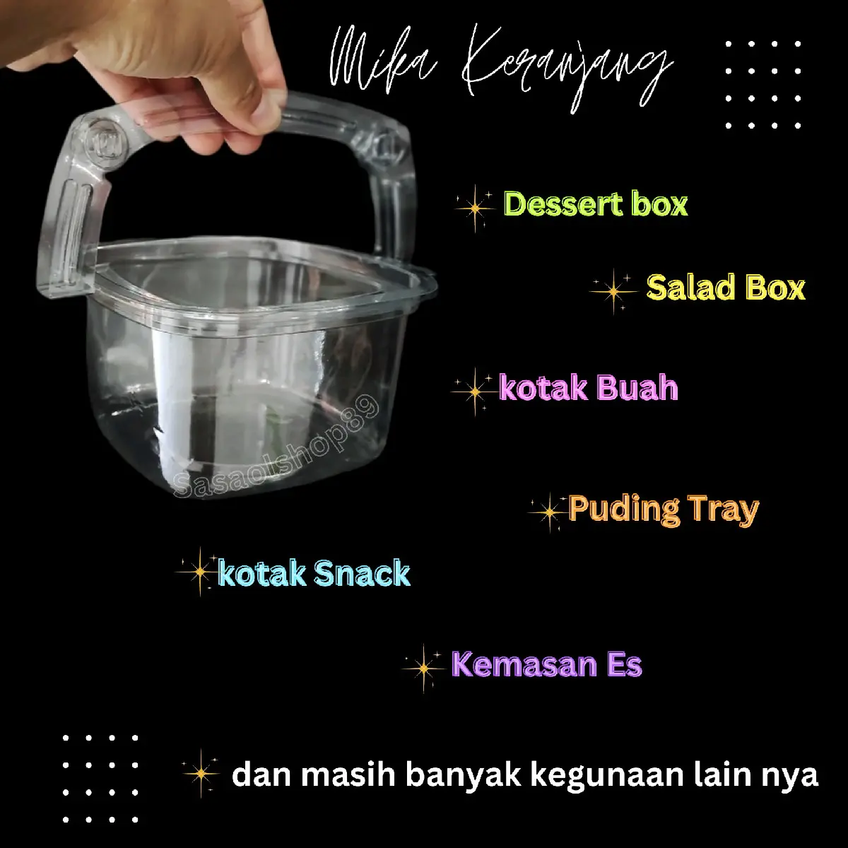 Mika Keranjang (10pc) 500ml 250ml + tutup Mika Dessert Box dengan Handle