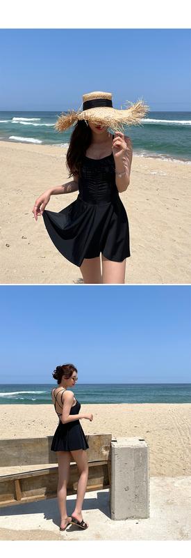 Product Introduction of 2023 New Korean One Piece Swimsuit Women Bathing Suit Solid Sexy Slip Dress Halter Bikini Set Hot Spring Swimwear 18