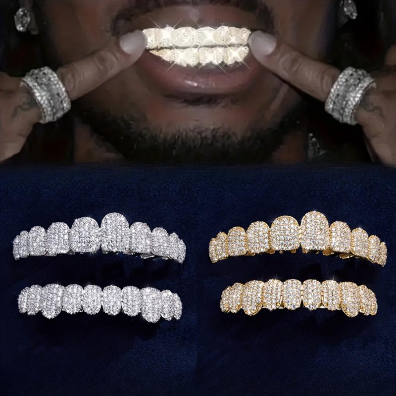 Upgrade Rapper Teeth 2pcs/Set Blingbling Halloween Hip Hop Blingbling Rapper Cubic Zirconia ...