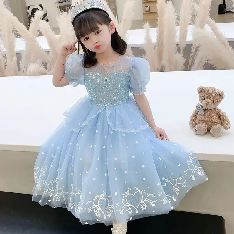 KOSTUM DRESS ELSA FROZEN BLING BIRU CANTIK 0
