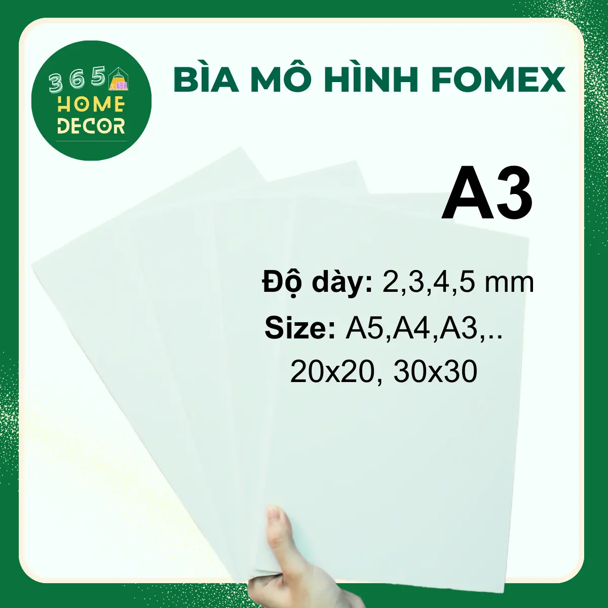Tấm bìa mô hình Fomex, Foam pvc Khổ A3 (30x40cm) đa dạng độ dày 2mm/ 3mm/ 4mm/ 5mm/ 7mm/ 8mm