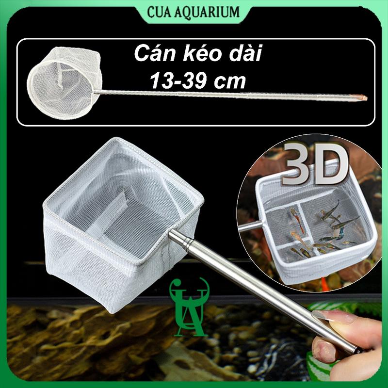  Vợt cá tép cảnh lưới 3D cán INOX gấp gọn  VUÔNG | TRÒN  