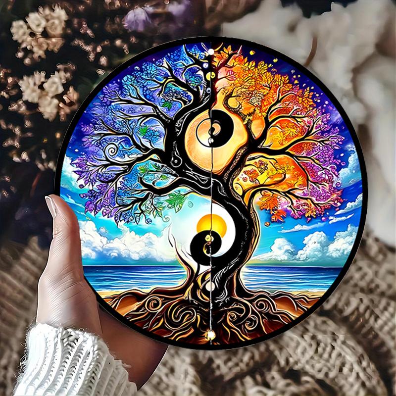 Product Introduction of Colorful Yin Yang Tree Ocean Sunset Metal Wall Art - Vibrant Round Poster for Bar, Cafe, Beach House, Backyard - Ideal for Artistic Spaces, Coastal Home Decor, 2D, Perfect for Room Decor 13