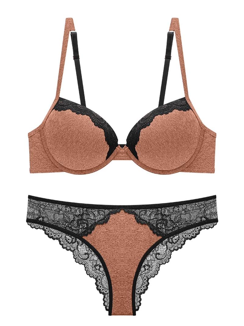 Product Introduction of Women's Solid Color Patchwork Floral Lace Bra & Panty Two-Piece Set, Elegant Comfortable Breathable Adjustable Strap Lingerie Set for Daily Wear, Underwear Set for Women 6