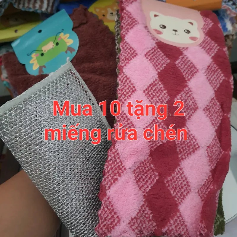Mua 10 tặng 5 [Sét 10 Chiếc Khăn Lau Đa Năng 30x30 siêu thấm hút nhiều màu + 5 Miếng Rửa chén ] 4