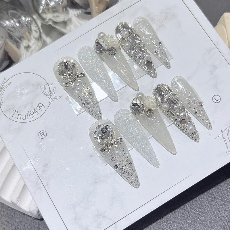 T41 Bộ 10 Nailbox Thiết Kế Thủ Công dành cho cô dâu Thạch gạo phối Đá lấp lánh