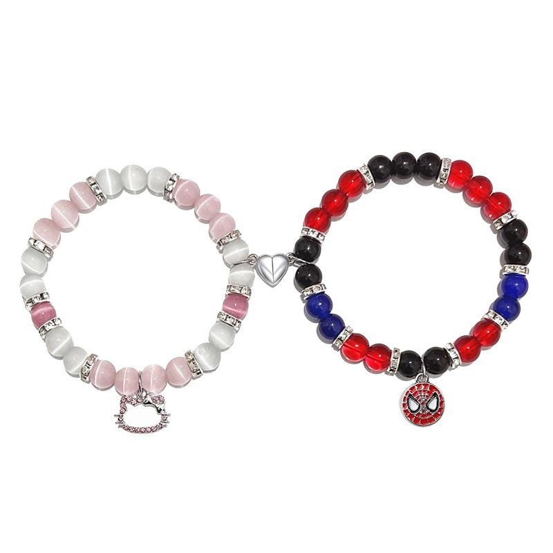 Product Introduction of spiderman bracelet, gwen and miles couple bracelet, love heart magnetic 8