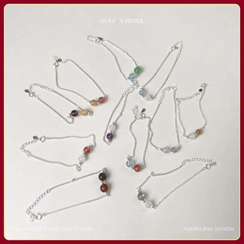 Vòng tay bạc nữ Duyson Silver mix 2 hạt Đá phong thủy Tự Nhiên, Lắc tay bạc nữ đính đá tự nhiên trợ năng lượng LTPT2 6