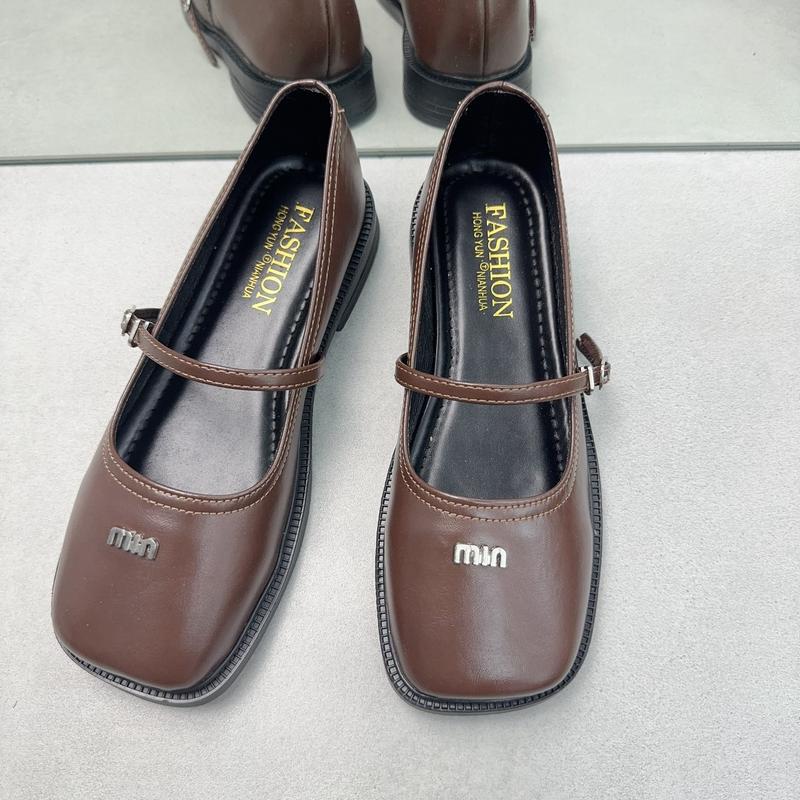 Giày búp bê lolita nữ gắn mác min mũi vuông 3 màu Kem Đen Nâu H151