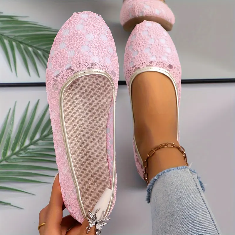 Womens Floral Lace Ballet Flats - Effortless Slip-On, Ultra-Soft Sole, Airy & Comfy - Chic Shallow Mouth Shoes for Breathable All-Day Wear 3