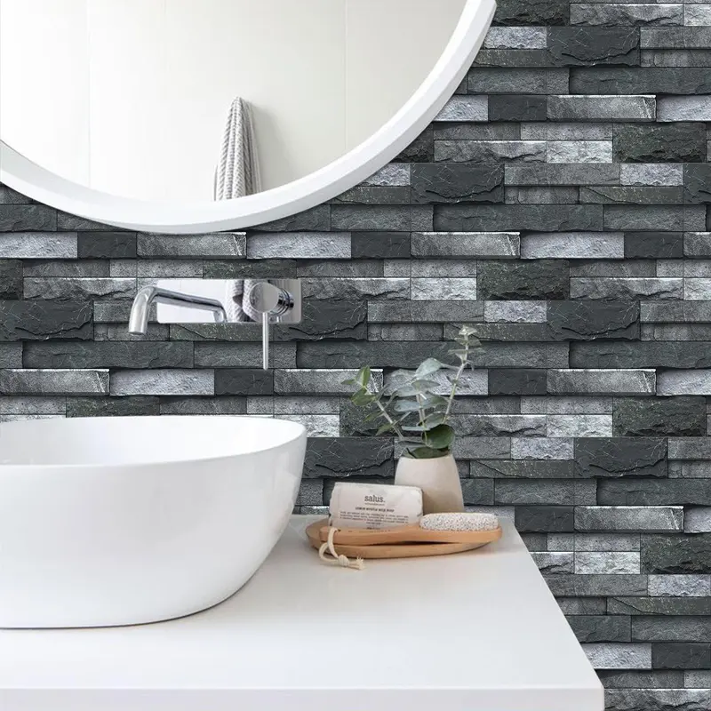 3D Brick Pattern Wallpaper Sticker, 24pcs/set Creative Modern Removable Tile Wall Sticker, Self Adhesive DIY Waterproof Wall Sticker Room Decor, Living Room, Home 4