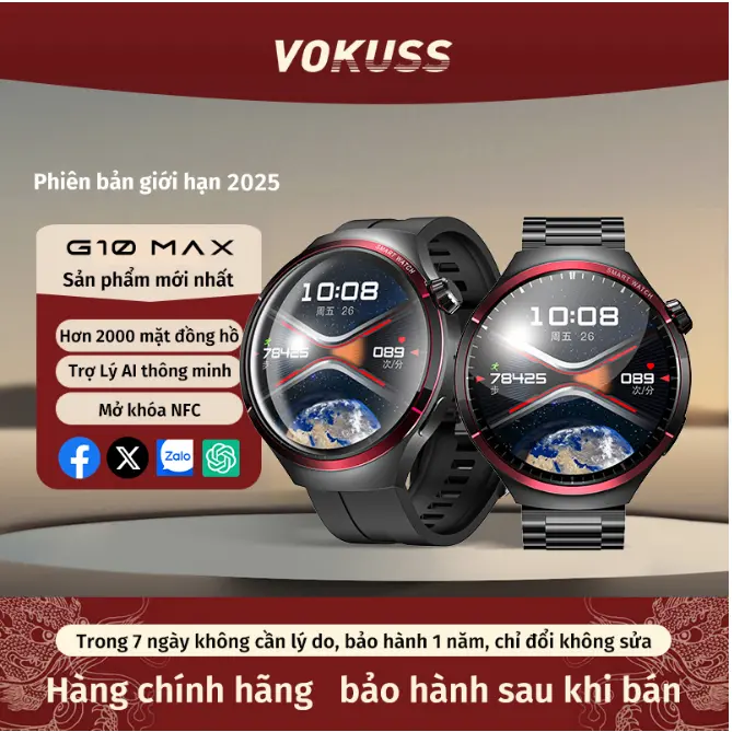 【VOKUSS】Đồng hồ thông minh cao cấp G10 MAX giá sốc nhiều chức năng + Nghe gọi, nhận thông báo/ Đo lường sức khỏe/ Đo lường vận động/Chống nước/Tuổi thọ pin dài/Trí tuệ nhân tạo AI/Mở khóa cửa thông minh NFC Smartwatch Watch- đồng hồ điện thoại