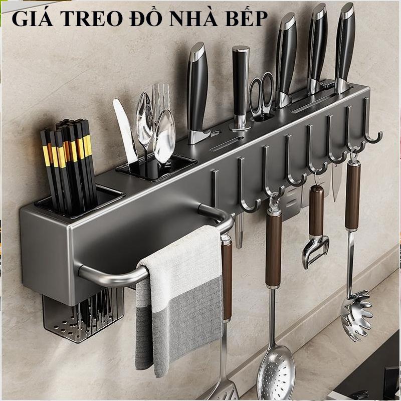 Giá treo dao nhà bếp SHINNY Giá để dao kéo dụng cụ nhà bếp treo tường bằng thép carbon kèm ống đựnġ đũa thanh treo khăn