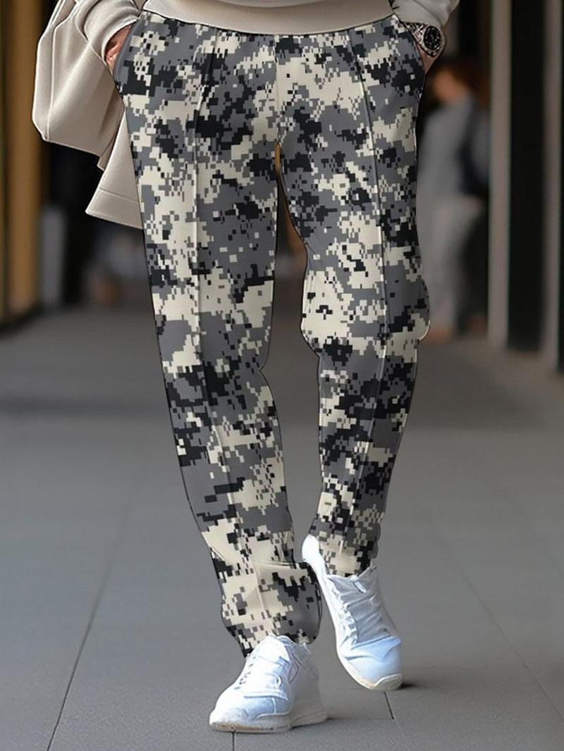 Product Introduction of Men's Regular Fit Geometric Print Drawstring Waist Pants, Casual Style Comfy Pocket Straight Leg Trousers for Fall & Winter, Men's Bottoms for Daily Wear 5