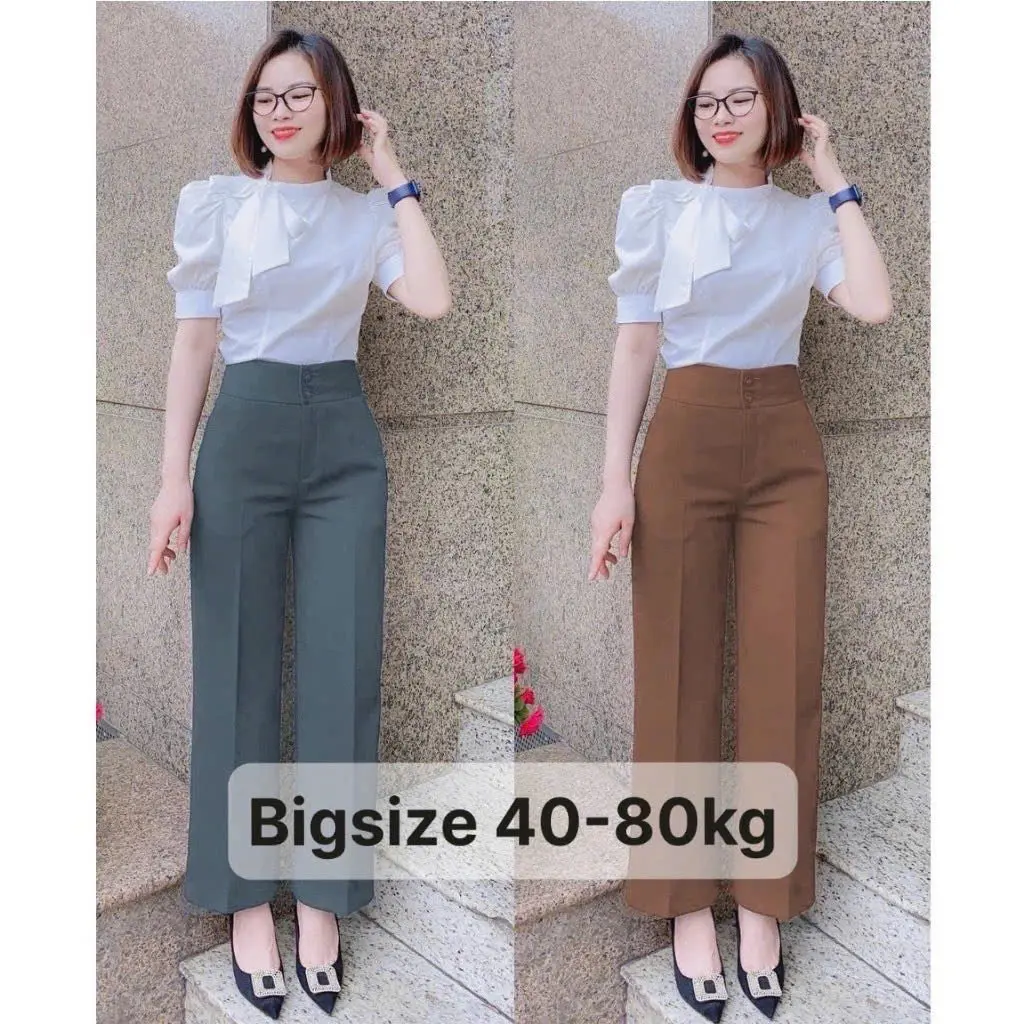 Quần suông ống rộng có bigsize ( 40- 75kg)lưng cao hai cúc chất tuyết mưa loại 1-KKS-Mã 112