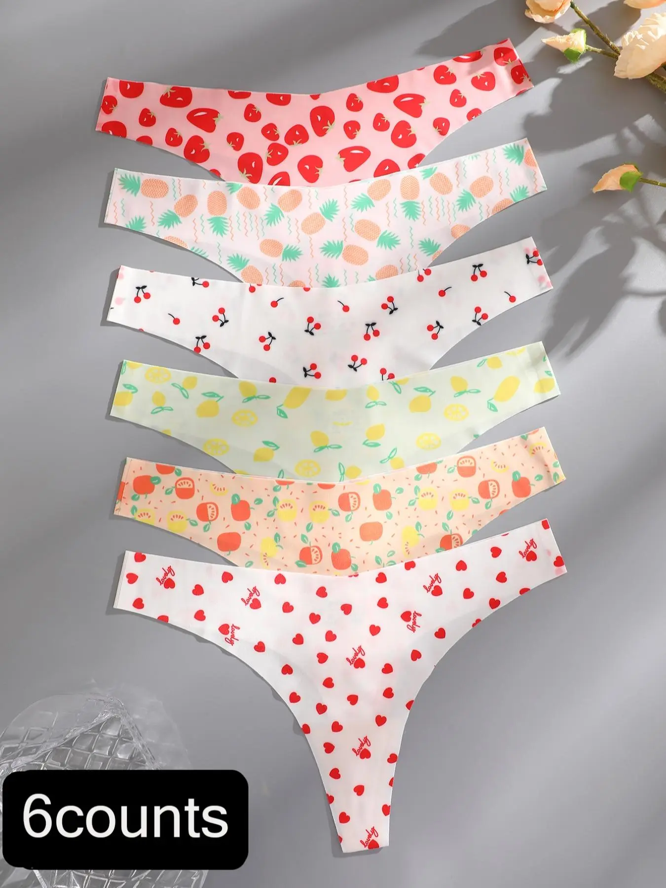 Women's All Over Fruit Print Drop Waist Thong, Intimate products, Soft Comfy Breathable Seamless Panty for Daily Wear, Underwear for All Seasons
