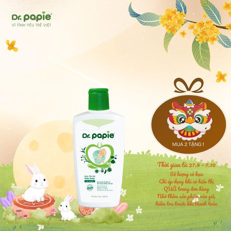 Nước Tắm Thảo Dược Dr Papie Giúp Giảm Mẩn Ngứa Và Rôm Sảy, Hỗ Trợ Làm Sạch, Mát Da Bé