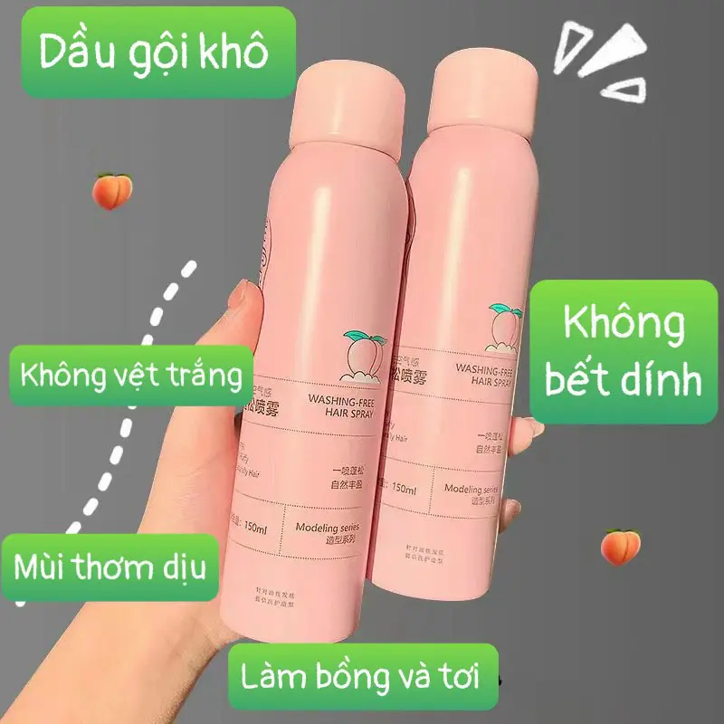 Xịt Gội Khô 150ml  Không Bột Trắng   Gội Khô Hồng đào không bột