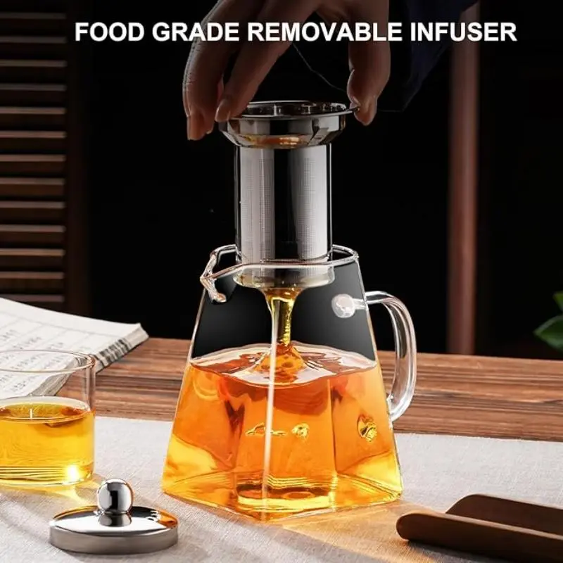 Glass Teapot with Removable Stainless Steel Filter, 1 Count 750ml/25.36oz Tea Coffee Water Kettle, Tea Making Tool for Home Office Use 2