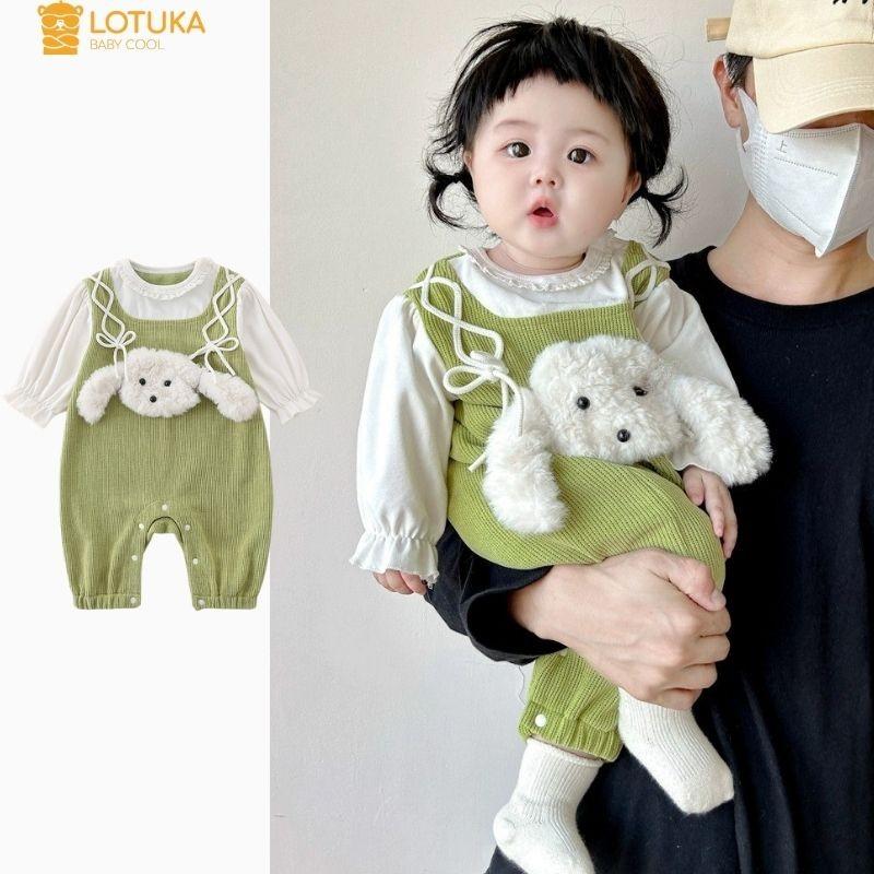 Bodysuit Yếm Đính Cún Trắng Lót Lông Nhung Ấm Áp Cho Bé Set LOTUKA Bé Trai Bé Gái Quần Áo Trẻ Em Thu Đông Size 3-12kg