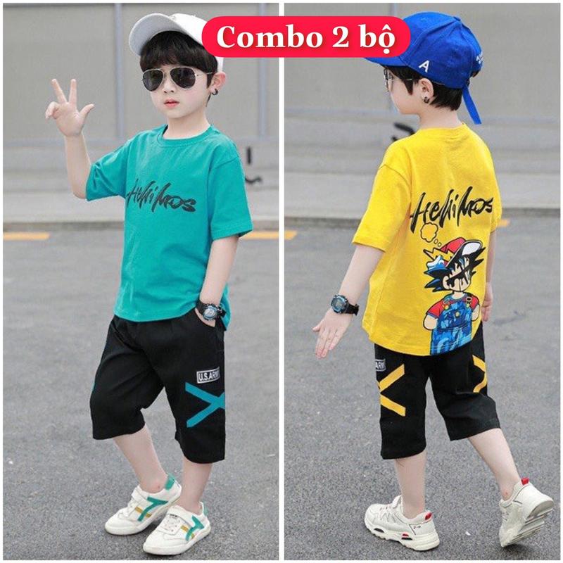 Combo 2 Bộ quần áo bé trai mùa hè size đại từ 17 đến 40kg, chất thun lạnh co giãn, mềm mát, phong cách Hàn Quốc cho bé trai từ 5 đến 14 tuổi. (mã 32 Hehihos)
