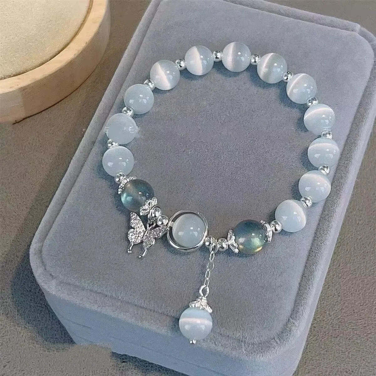 Glass material butterfly bracelet female ins niche design gray moonlight bracelet versatile temperament trendy student gift