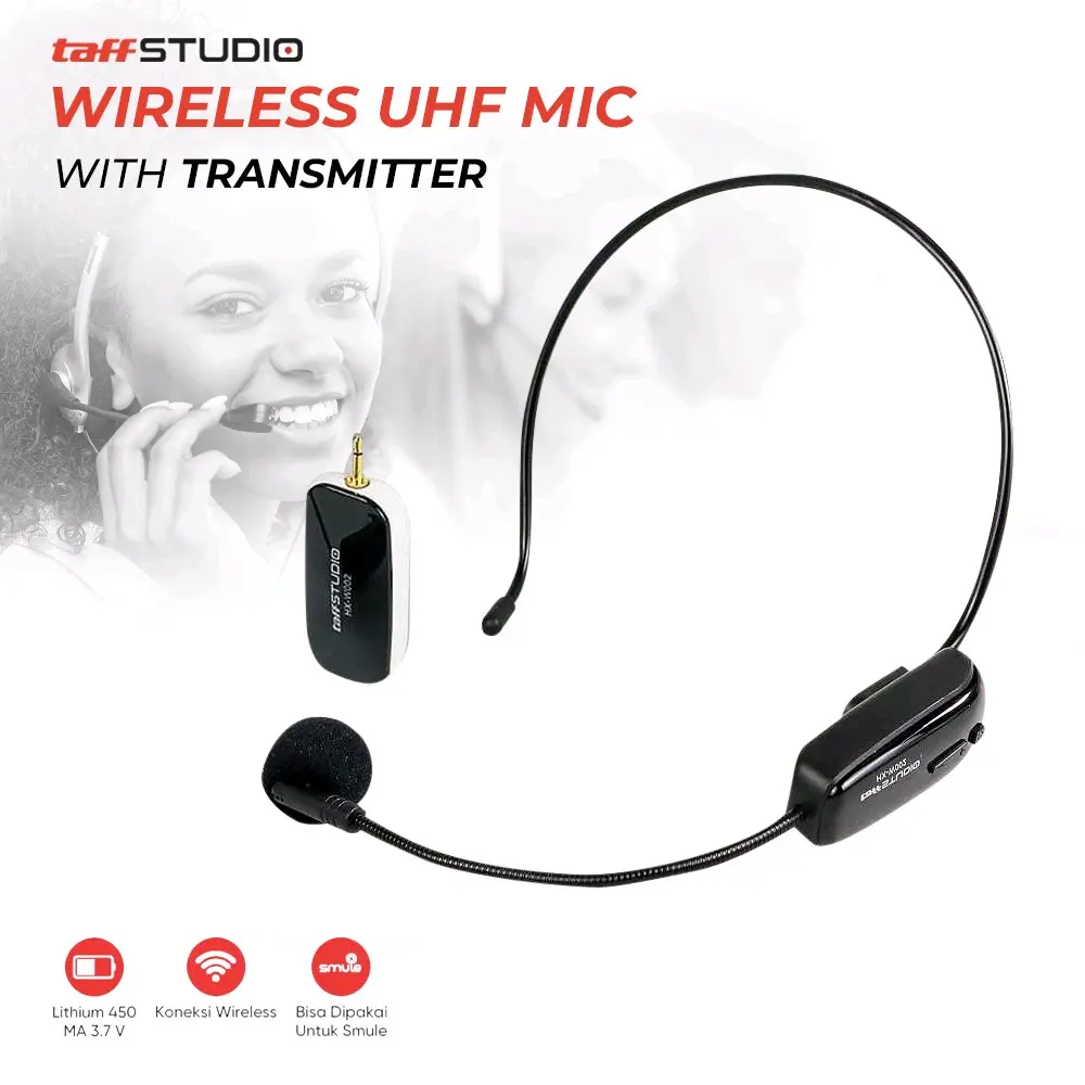 MIC WIRELESS HEADSET BANDO IMAM PRESENTASI UHF RECHARGEABLE TAFFSTUDIO GARANSI ORIGINAL