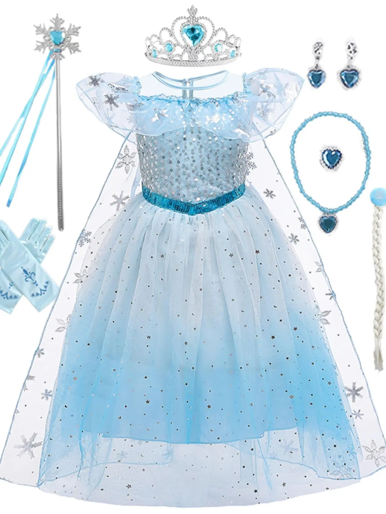 Girl's Contrast Sequin Princess Dress with All Accessories, Elegant Sleeveless Round Neck Fit & Flare Dress for Party, Kids Clothes for All Seasons