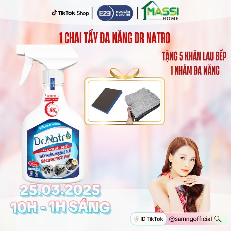 [Kèm 5 khăn+1 nhám] Xịt Tẩy Dr Natro 500ml Làm Sạch Dầu Mỡ, Tẩy Cặn Canxi, Lau Bếp Ga, Vệ sinh Đồ Da, lau Đá Kính, Lau Đồ Nhựa, Giày Dép, Đồ Gỗ dọn dẹp nhà cửa chai  tẩy rửa đa năng hằng du mục