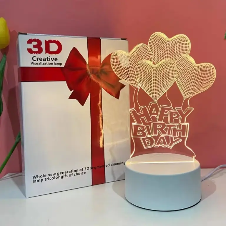 Pplus  Bentuk Hati Lampu Akrilik 3D Malam  Led/（ hangat）Warna Keren Lampu Kamar Aesthetic / Steker + sakelar lampu tidur aesthetic / hadiah lampu malam berubah warna / hadiah ulang tahun / hadiah pernikahan/promo elektronik termurah Kuning 5