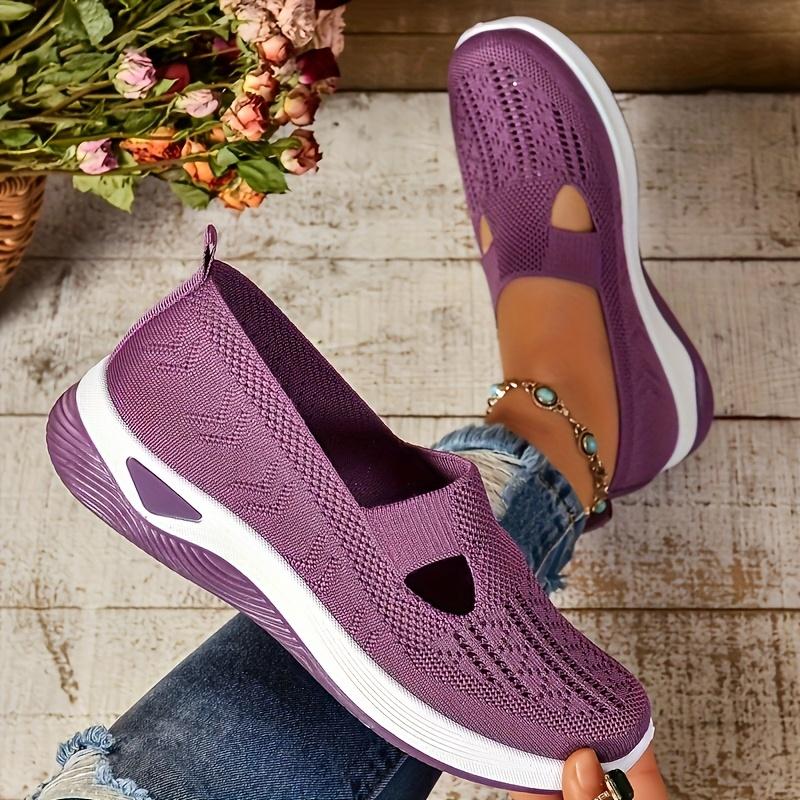 Women's Ultra-Breathable Knit Sneakers - Easy Slip-On, Lightweight & Comfortable Flat Shoes with Cut-Out Design All-Day Wear - Perfect Outdoor Walks and Casual Strolls, Cute Shoes 5