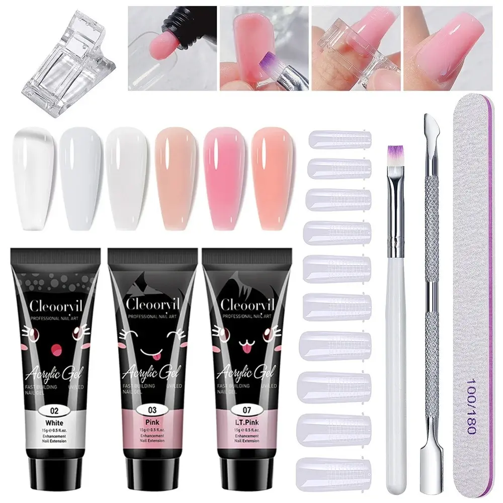 Art DIY Poly Nail Gel Set Shiny/Nude Color Cuticle Pusher Nail Manicure Set Nail Tool Kit Nail Building Model Gel Women Fashion
