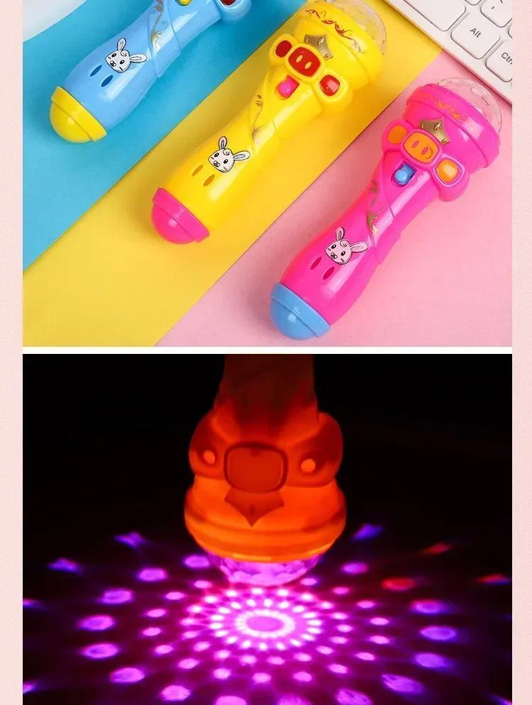 Product Introduction of Kids Toy LED Luminous Light Flashing Projection Microphone Torch Shape Children Boys Girls Cute Glow Toy Christmas Party Gifts 2