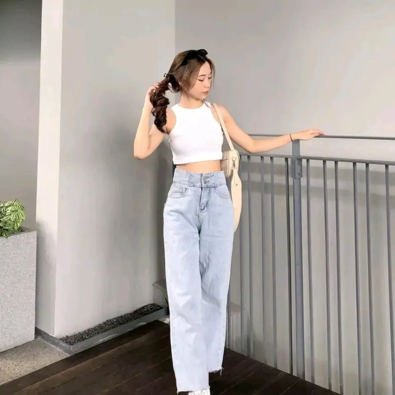 Petter Denim J23 Celana Panjang HW Kulot Jeans Boyfriend Jeans Korea Jeans Celana Jeans Impor Jeans Highwaist Celana Highwaist Newjeans Jeans Korean Style Celana Jeans Wanita Korea Celana Kulot Tebal 2