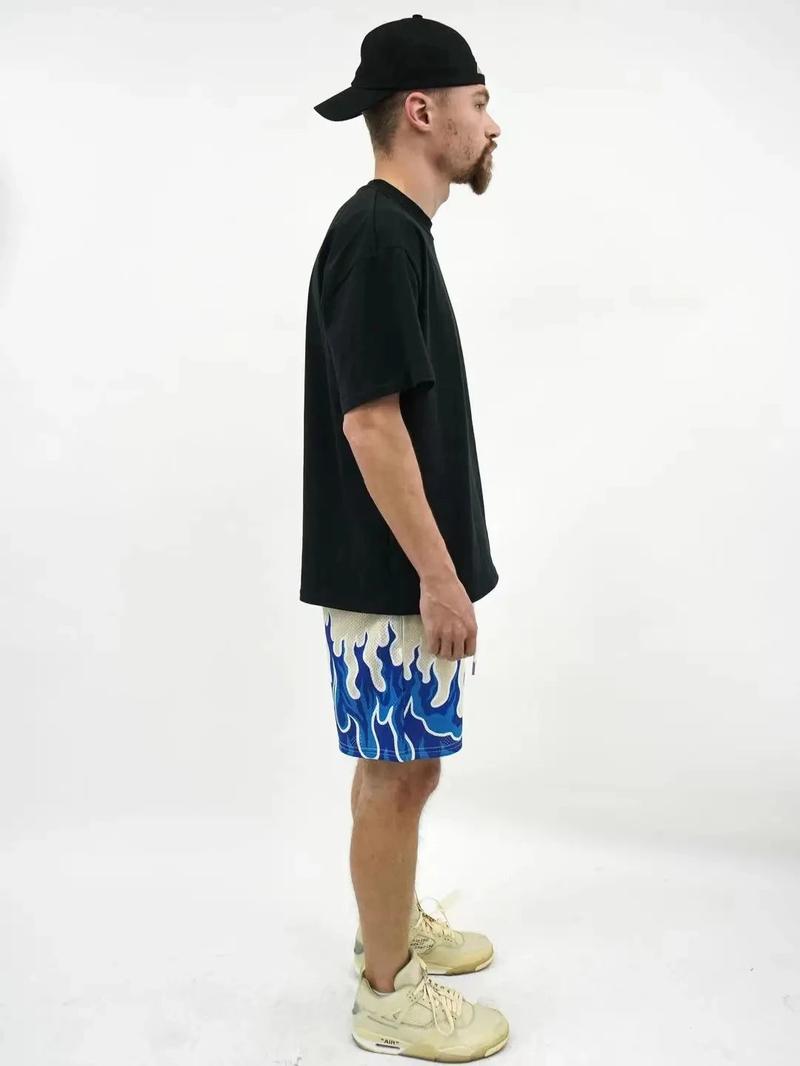 Product Introduction of Kinetic Shorts for Men, Fashion Brand Flame Shorts for Fitness Running Basketball Mesh Quick Dry Casual Summer 7